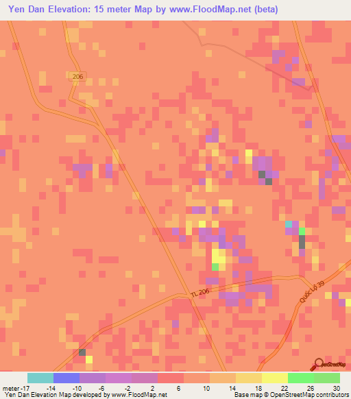 Yen Dan,Vietnam Elevation Map