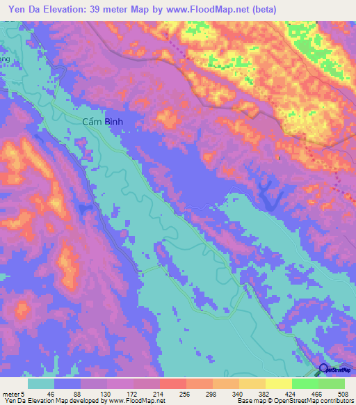 Yen Da,Vietnam Elevation Map