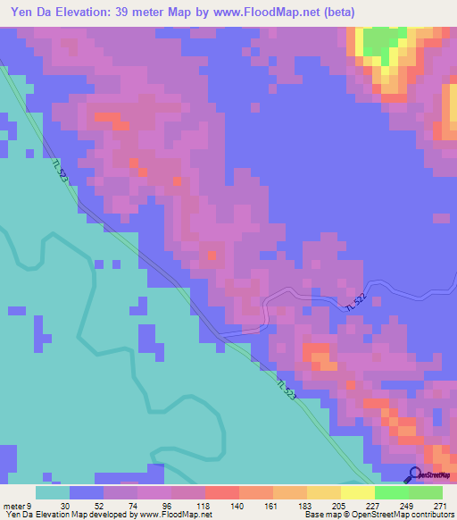 Yen Da,Vietnam Elevation Map