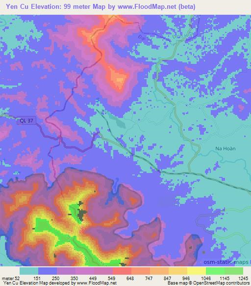 Yen Cu,Vietnam Elevation Map