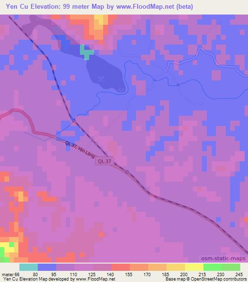 Yen Cu,Vietnam Elevation Map