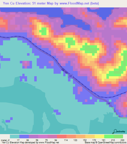 Yen Cu,Vietnam Elevation Map