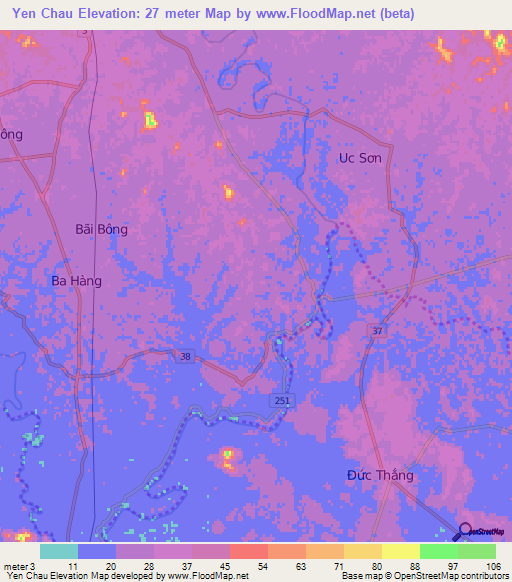 Yen Chau,Vietnam Elevation Map