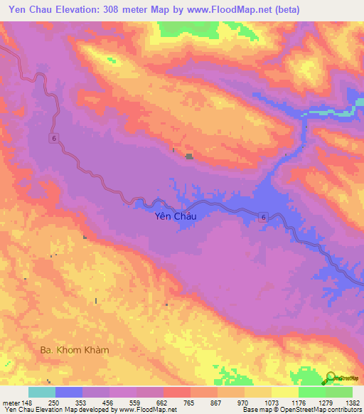 Yen Chau,Vietnam Elevation Map