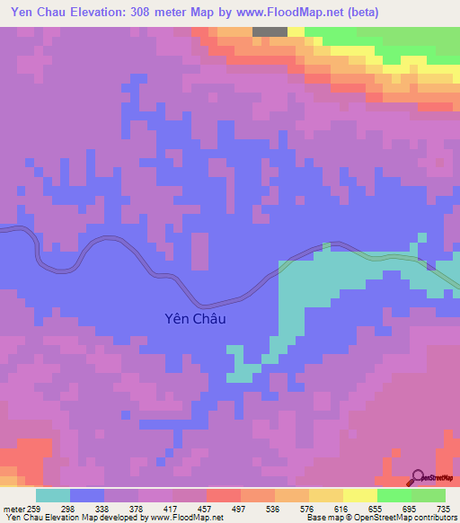 Yen Chau,Vietnam Elevation Map