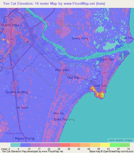 Yen Cat,Vietnam Elevation Map