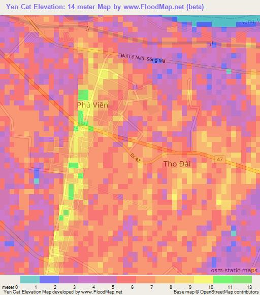 Yen Cat,Vietnam Elevation Map