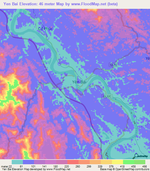 Yen Bai,Vietnam Elevation Map