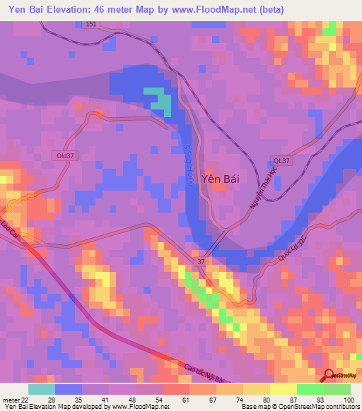 Yen Bai,Vietnam Elevation Map