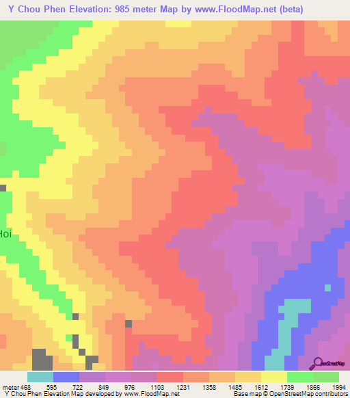 Y Chou Phen,Vietnam Elevation Map