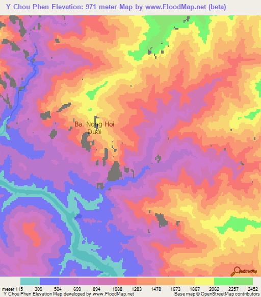 Y Chou Phen,Vietnam Elevation Map