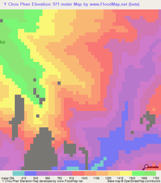 Y Chou Phen,Vietnam Elevation Map