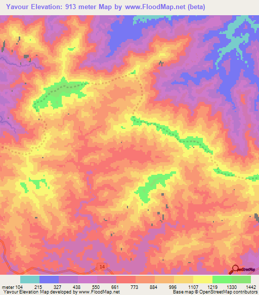 Yavour,Vietnam Elevation Map