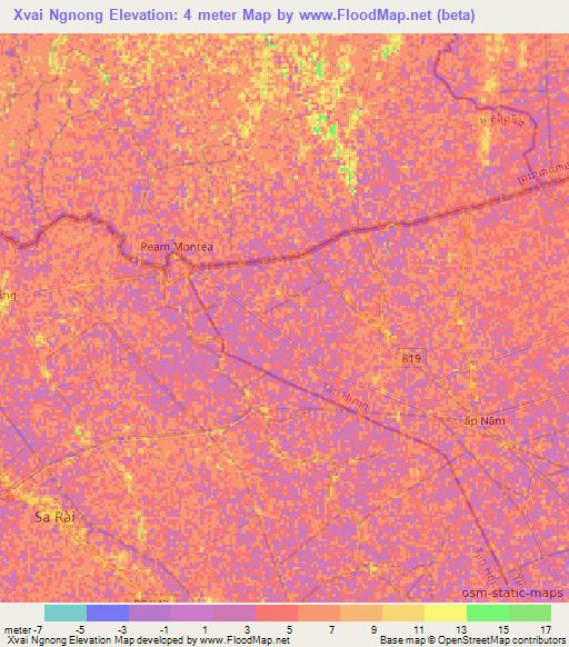 Xvai Ngnong,Vietnam Elevation Map