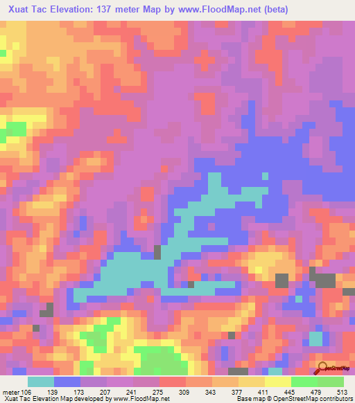 Xuat Tac,Vietnam Elevation Map