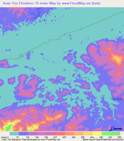 Xuan Yen,Vietnam Elevation Map