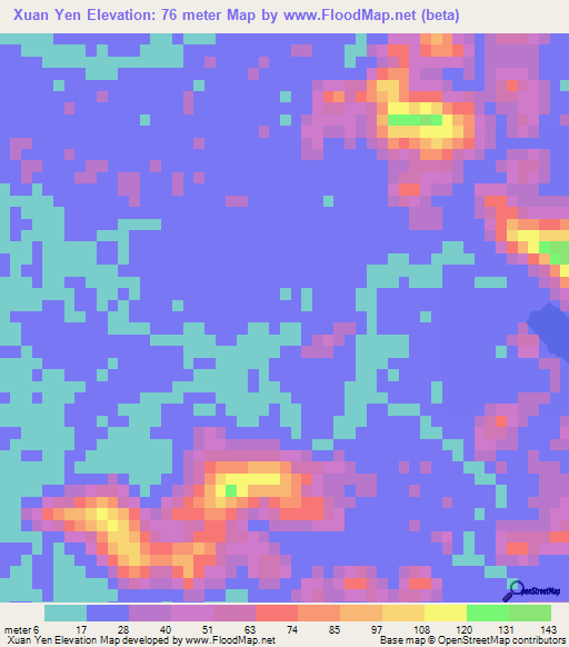 Xuan Yen,Vietnam Elevation Map