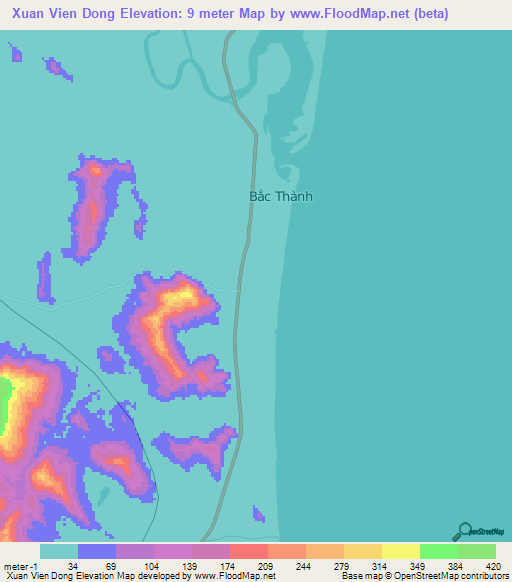 Xuan Vien Dong,Vietnam Elevation Map