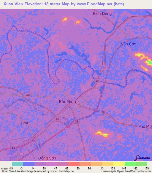 Xuan Vien,Vietnam Elevation Map