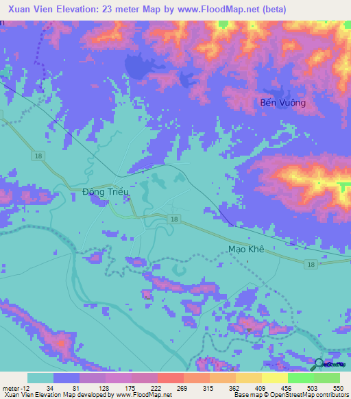 Xuan Vien,Vietnam Elevation Map