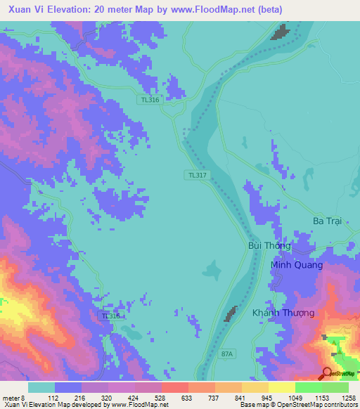 Xuan Vi,Vietnam Elevation Map