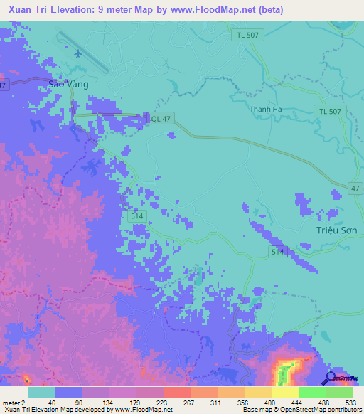 Xuan Tri,Vietnam Elevation Map