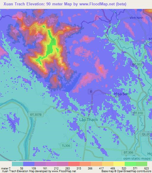 Xuan Trach,Vietnam Elevation Map