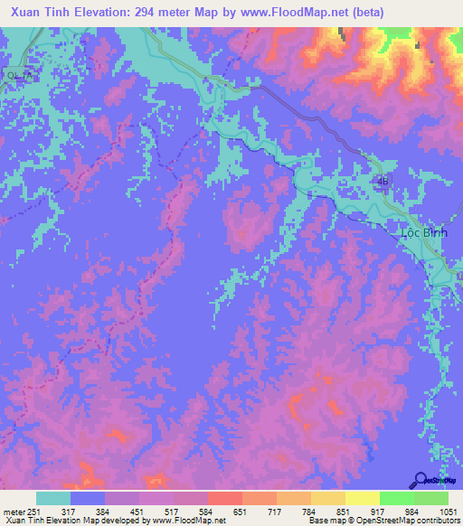 Xuan Tinh,Vietnam Elevation Map