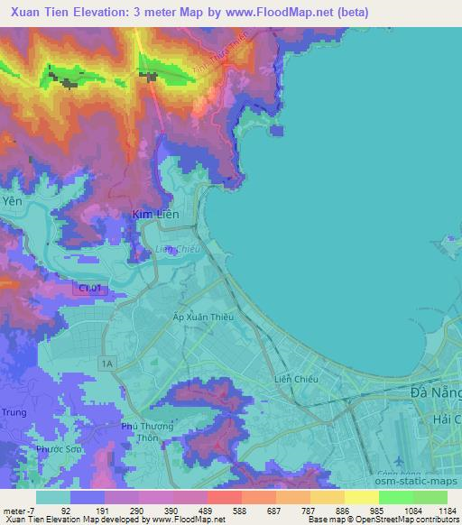 Xuan Tien,Vietnam Elevation Map