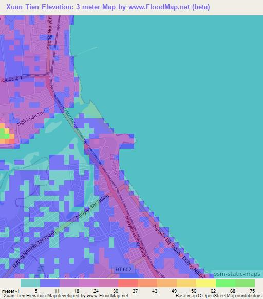 Xuan Tien,Vietnam Elevation Map