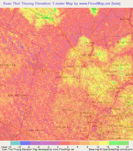 Xuan Thoi Thuong,Vietnam Elevation Map