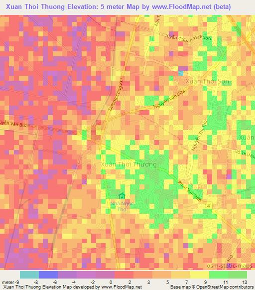 Xuan Thoi Thuong,Vietnam Elevation Map