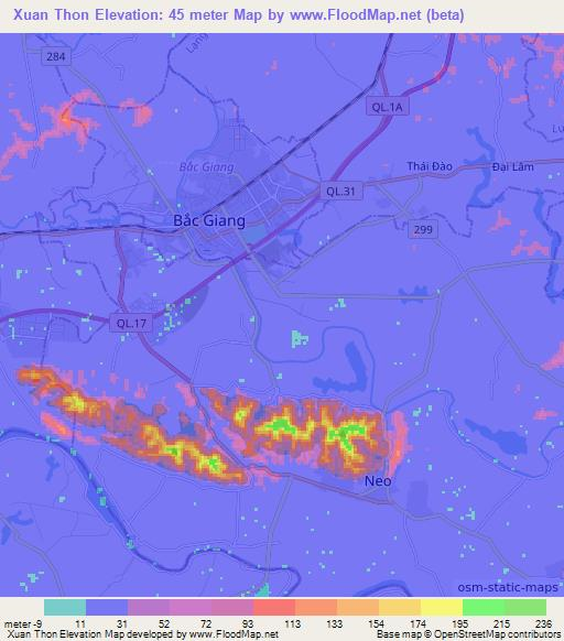 Xuan Thon,Vietnam Elevation Map