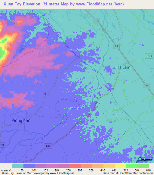 Xuan Tay,Vietnam Elevation Map