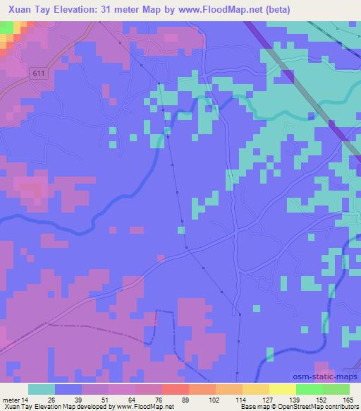 Xuan Tay,Vietnam Elevation Map