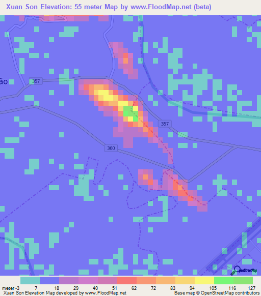 Xuan Son,Vietnam Elevation Map