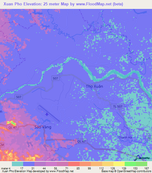 Xuan Pho,Vietnam Elevation Map