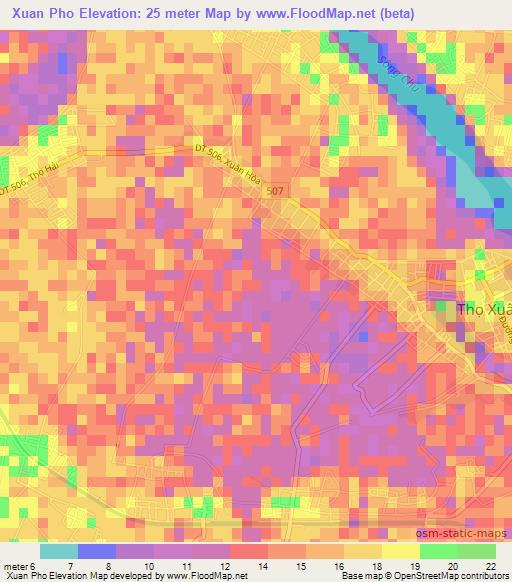 Xuan Pho,Vietnam Elevation Map