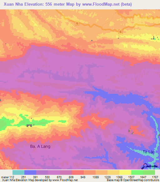 Xuan Nha,Vietnam Elevation Map