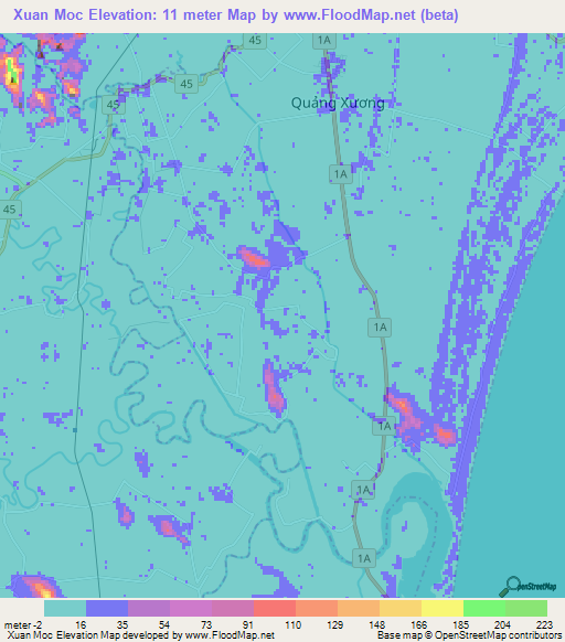 Xuan Moc,Vietnam Elevation Map