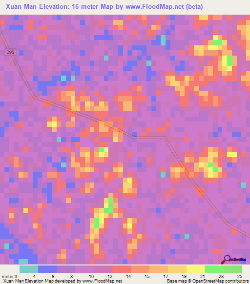 Xuan Man,Vietnam Elevation Map