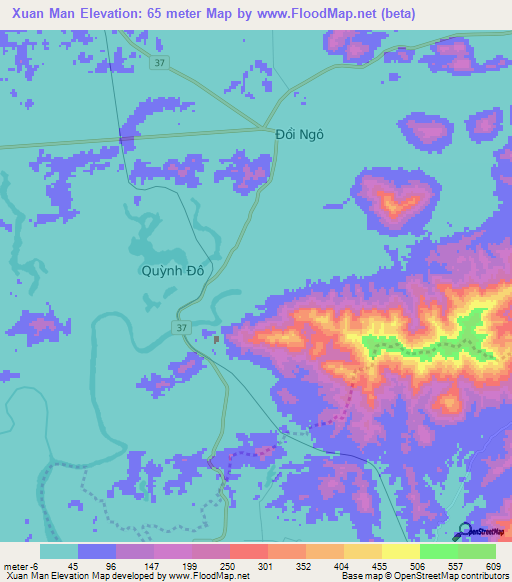 Xuan Man,Vietnam Elevation Map