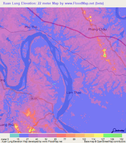 Xuan Lung,Vietnam Elevation Map