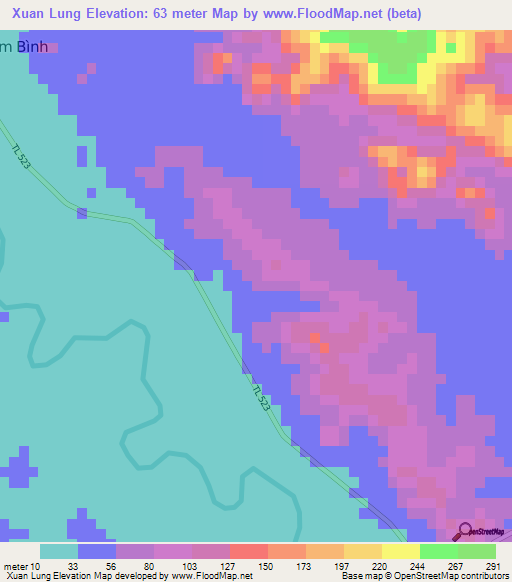 Xuan Lung,Vietnam Elevation Map