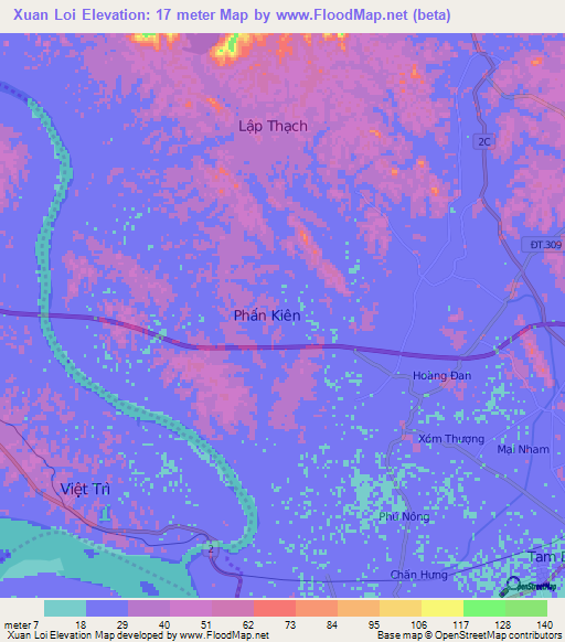 Xuan Loi,Vietnam Elevation Map