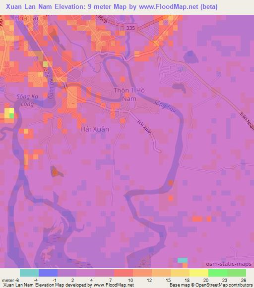 Xuan Lan Nam,Vietnam Elevation Map