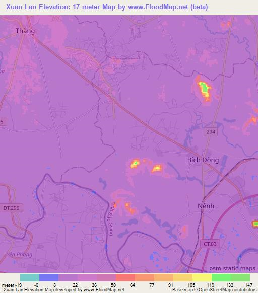 Xuan Lan,Vietnam Elevation Map