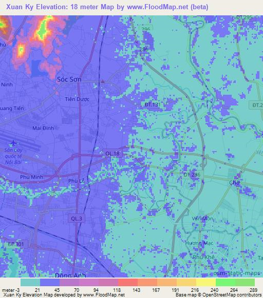 Xuan Ky,Vietnam Elevation Map