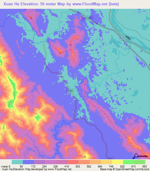 Xuan Ha,Vietnam Elevation Map