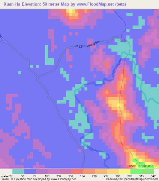 Xuan Ha,Vietnam Elevation Map